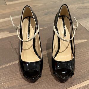 Stylish Black Peep Toe Heels with Beige Strap